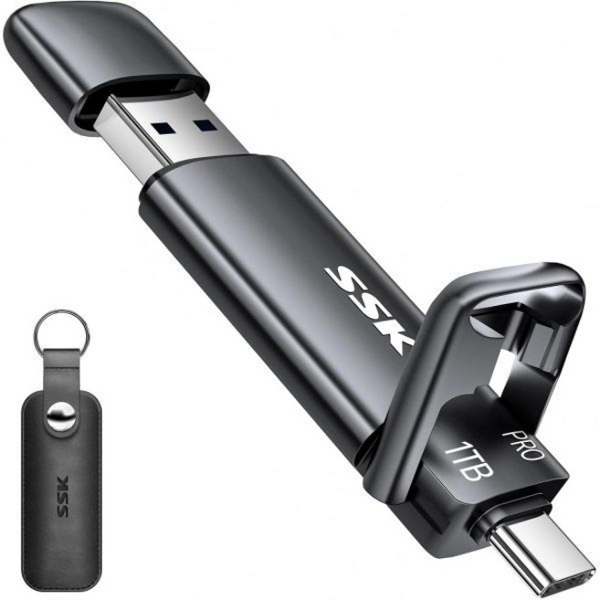 SSK 1TB USB C 썸 드라이브 최대 1000MB/s 빠른 플래시 듀얼 드라이브 외장 SSD 타입 C+USB A 3.2 Gen 2 드라이브 iPhone 15/PS4/안