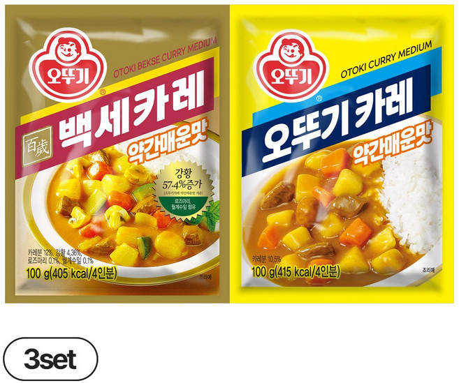 오뚜기카레 약간매운맛 100g 3개+백세카레 약간매운맛 100g 3개(총 6개), 1세트