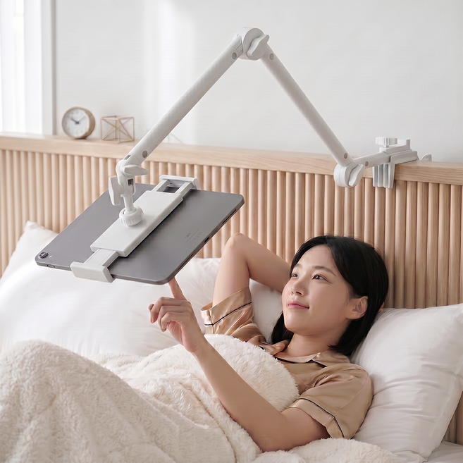 데스크픽 침대 핸드폰 거치대 누워서보는 태블릿, 1개, 화이트, 클립형
