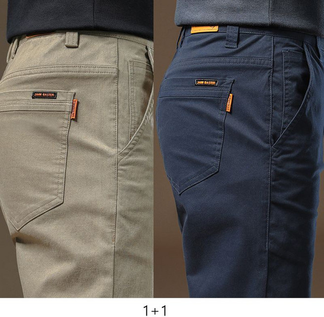 1+1 캐주얼 중년 남자 긴바지 캐주얼 팬츠 편안한 착용감 내구성 높은 면 소재 심플 디자인 JS