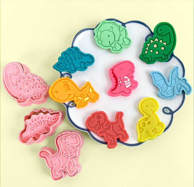 (밀대 증정) 캐롯캐롯 공룡 쿠키틀 클레이몰드 베이킹도구 8종, 핑크, 1개