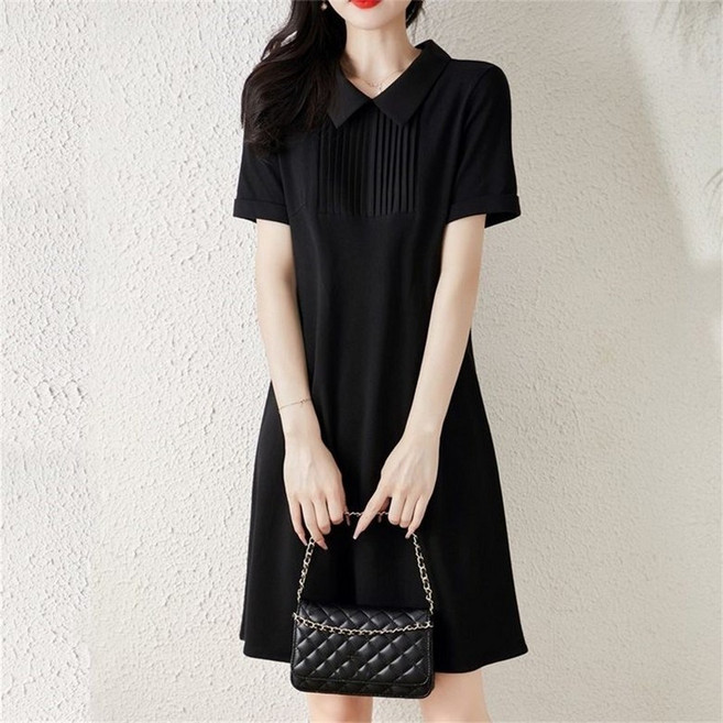 루스리더 여성 카라넥 반팔 미디 원피스 V285