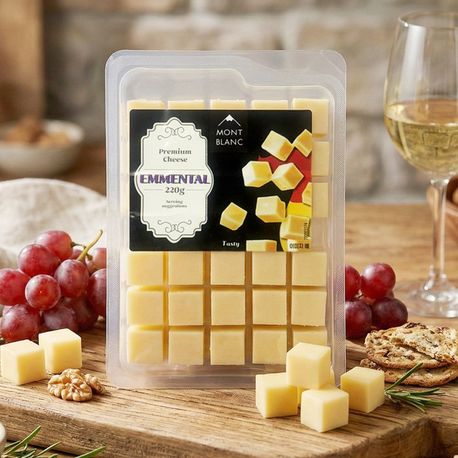 [독일 직수입] 제르미 몽블랑 에멘탈 큐브치즈 220g 다양하게 활용가능한 에멘탈 큐브치즈 홈파티용 간식용, 2개