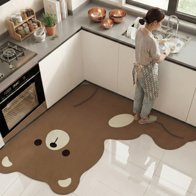 웨이백홈 귀여운 규조토 기역자 주방 발매트, 큰 곰돌이