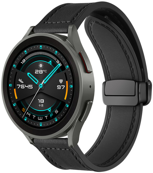 갤럭시워치 호환 하이브리드 레더 실리콘 가죽 스트랩 20mm 22mm, 블랙