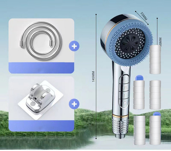 Amyzavls 샤워기 헤드 필터 호스 세트 수압상승, 실버, 1세트