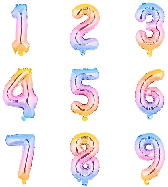 아트포유 그라데이션 은박 생일 파티 숫자 풍선 소형 40cm, 1개, 그라데이션 0 ~ 9 세트