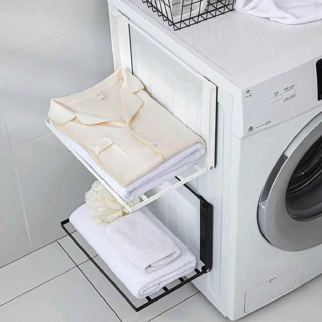 생활대가 자석부착 세탁기 선반 틈새수납 접이식 다용도 철제선반, 블랙, 1개