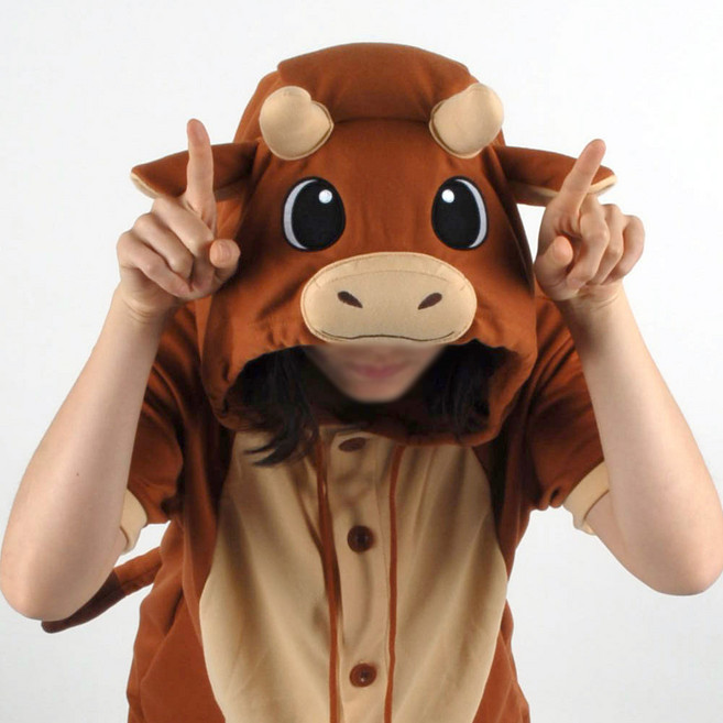 반팔 동물잠옷 소 (브라운) 황소