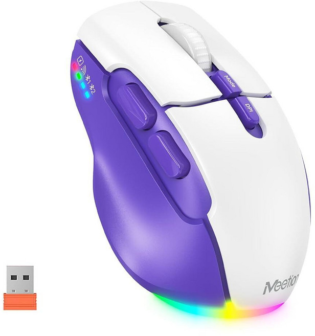 MEETION 노트북 USB 및 블루투스 연결용 무선 마우스 조절 가능한 DPI 4개 충전식 노트북 아이패드용 인체 공학적 마우스 윈도우 맥OS 안드로이드 iO, MEETION 노트북, USB 및 블루투스 연결용 무선
