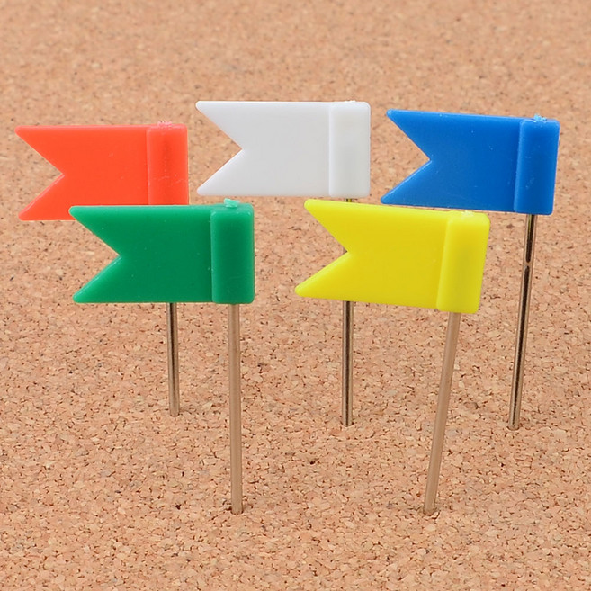컬러 깃발 모양 팬시압정 고정핀 게시판 꾸미기 디자인 압정, 색상랜덤, 1세트, 50개입