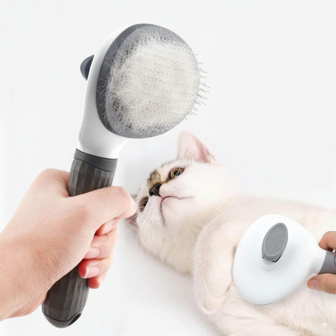 고양이 강아지 겸용 반려동물 털정리 빗 원터치 브러쉬, 1개, 10.5*20cm 그레이