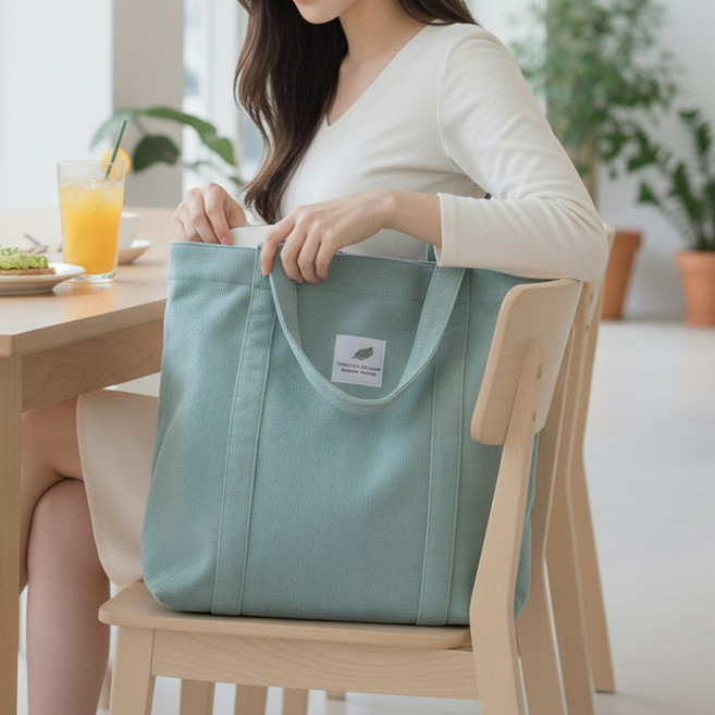 라뷰드 데일리 코듀로이 에코백 여성 겨울 골덴 가방 여자 대용량 캔버스 숄더백 골지패턴 패치라벨 면가방