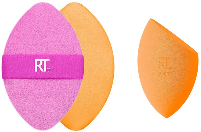리얼 테크닉 미라클 안색 스펀지 + 2-in-1 파우더 퍼프 메이크업 블렌딩 & 양면 액체 크림 파우더용 비건 라텍스 프리 2 카운트