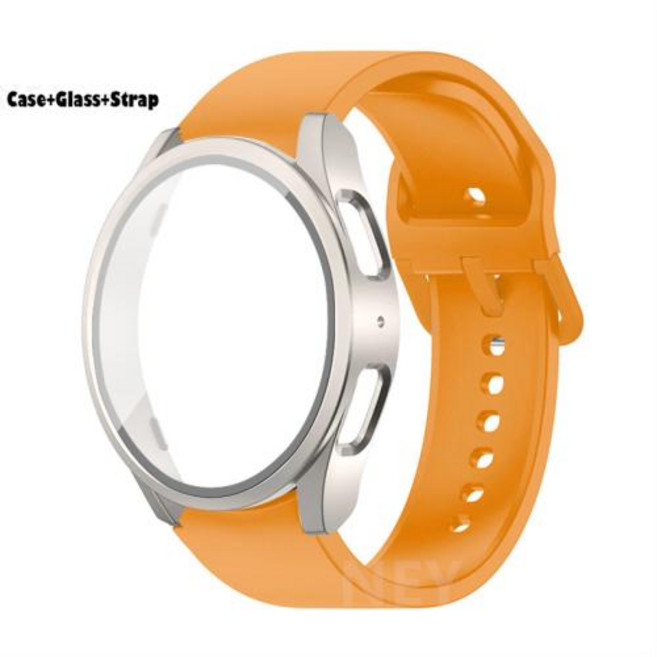 삼성 갤럭시 워치 PC 화면 보호 커버 강화 유리 케이스 실리콘 스트랩 갤럭시 워치 7 6 5 4 40mm 44mm 2 팩, CHINA, 74)2 pack Yellow-Starli