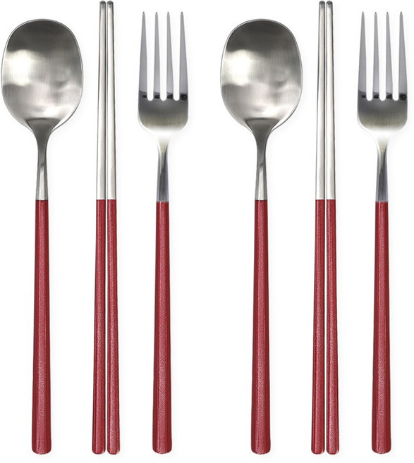 브리앙뜨 펄인러브 수저+포크세트, 2세트, 숟가락+젓가락+포크, 버건디