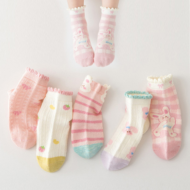 슈가앤 주니어 여아용 NH메쉬 양말 5켤레 양말세트 유아 아동 초등 양말