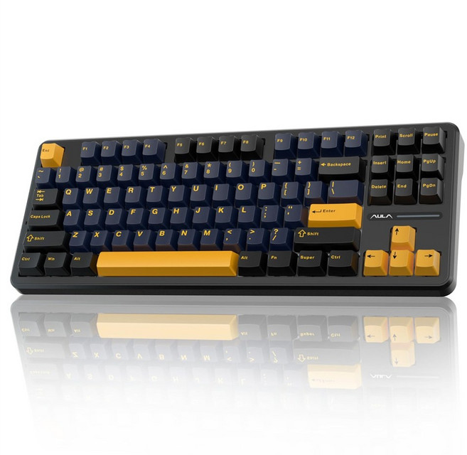 AULA F87 RGB 기계식 3모드 키보드, 쿨 블랙, 그레이 우드축, 제조사축