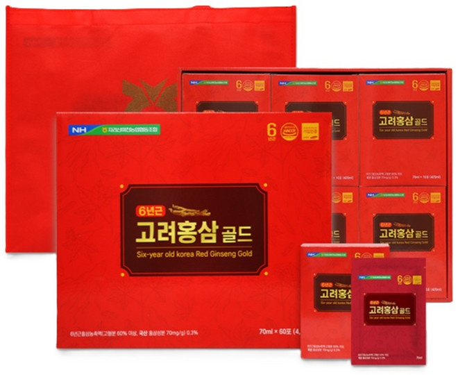 농협 6년근 고려 홍삼 골드 60포x2박스 부모님 어르신 첫인사 건강 회사 명절 선생님 선물, 2개, 70ml