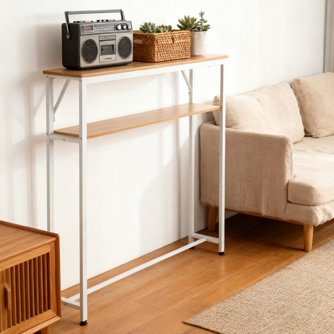 SAIVEINA 좁은 공간 이용가능한 슬림 테이블 소파 및 침대 틈새 수납정리 스탠드 침실 거실 로비 복도 선반 수납장 2단 화장품 피큐어 책 정리 선반, 브라운