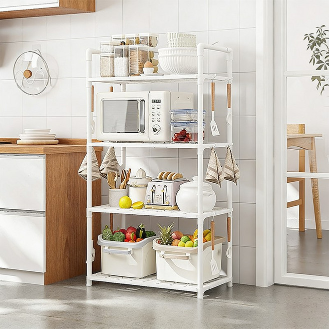 베랄롤 다용도 주방 선반 조립식 진열장 거실 욕실 가정용 전자레인지 다층 거치대, 4단, 화이트
