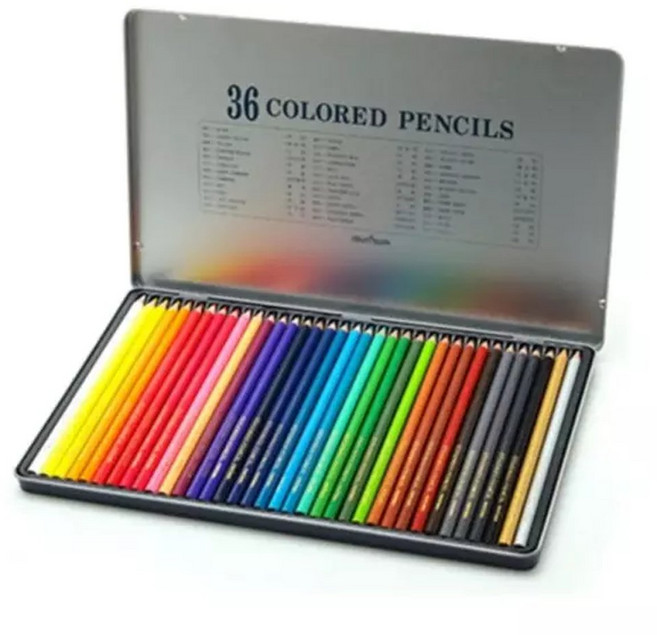 문화)넥스프로 색연필(36 틴케이스)전문가용 세트 컬러 화방용 드로잉 미술용 어린이 학습용, 1세트, 36색