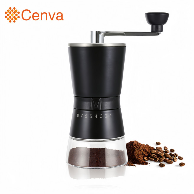 Cenva 가정용 수동 커피그라인더 고속 분쇄기 분쇄도 조절가능, 블랙
