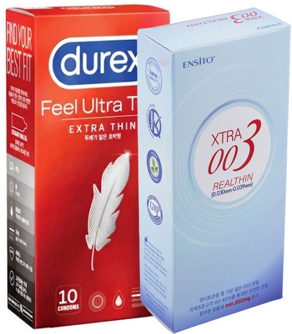 [초박형 콘돔 세트] 듀렉스 필 울트라씬 + 엔시토 003 리얼씬 0.03mm. 사은품 추가증정, 1개, 20개입