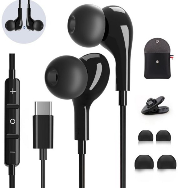 USB C 헤드폰 유선 마그네틱 인이어 삼성 갤럭시 S24 S23 울트라 S25 S22, Black