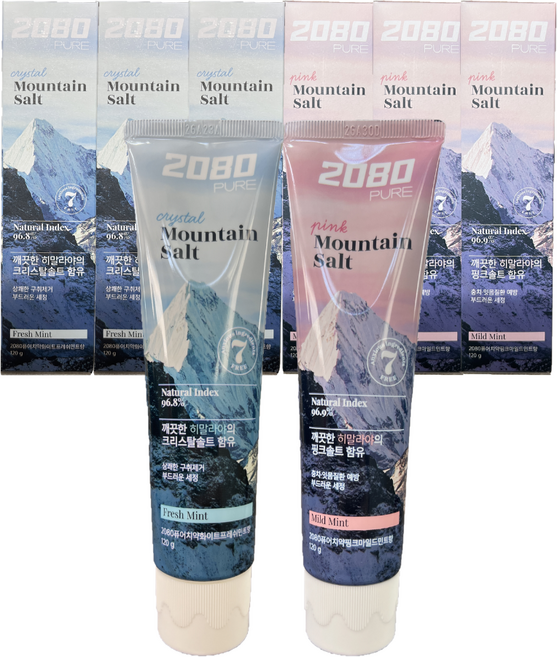 애경 2080 퓨어 마운틴 히말라야치약 세트 (핑크솔트 3개+크리리스탈 3개), 1세트, 120g