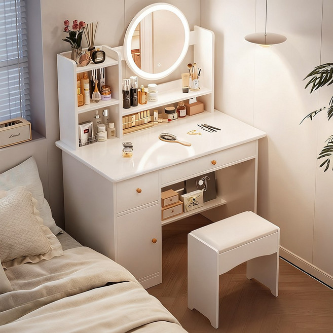 다중 서랍 멀티 수납 화장대 세트 led 조명화장대 원룸 심플 북유럽화장대, 화이트 800mm A타입+LED