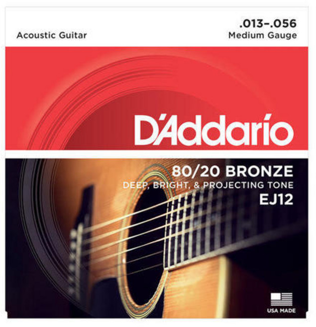 [다다리오] D'addario EJ12 80/20 Bronze Acoustic Guitar Strings 13-56, 1개