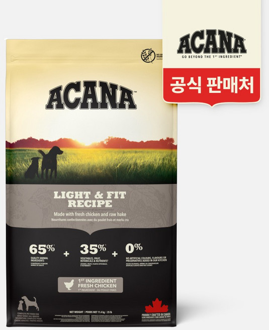 아카나 강아지 라이트 앤 피트 건식사료, 닭, 11.4kg, 1개