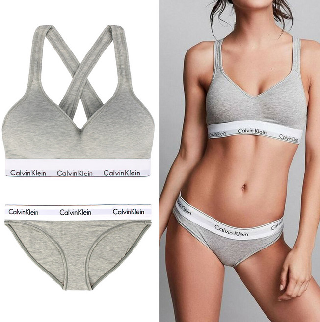 캘빈클라인 언더웨어 CK 여자속옷 브라렛 삼각 팬티 QF1654+F3787 그레이 세트