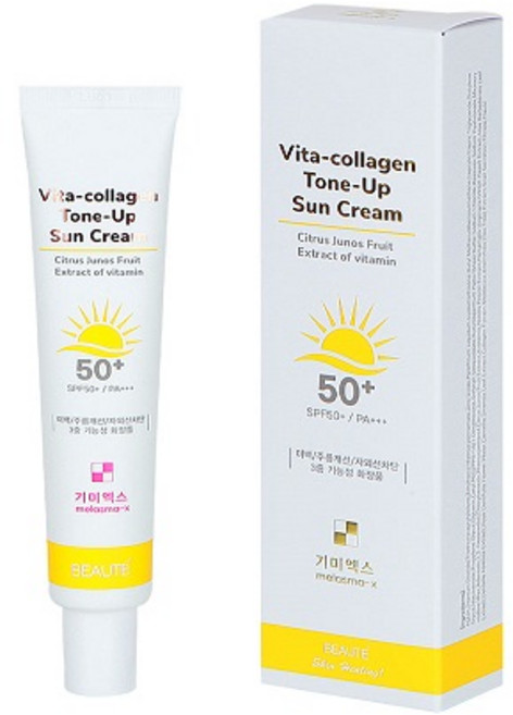 기미엑스 비타콜라겐 톤업 썬크림 45ml 하루종일 화사한 피부 미백 선크림, 1개