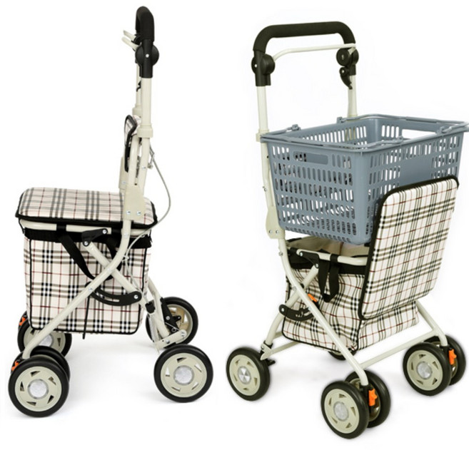 안전 이중바퀴 보행보조기 어르신 노인 보행기 경량 접이실 실내 실외용 높이조절 실버카, 1개