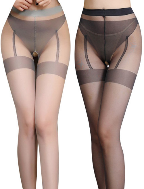 1+1 로맨틱멜로우 여성 Y존 밑트임 고탄력 페이크 프린팅 팬티스타킹