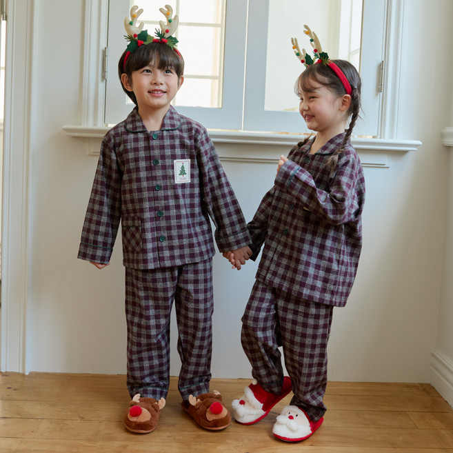 원더풀라이프 국산 순면 남아 여아 공용 주니어 도브 와인 약 기모 긴팔 상하세트 잠옷 홈웨어 세트