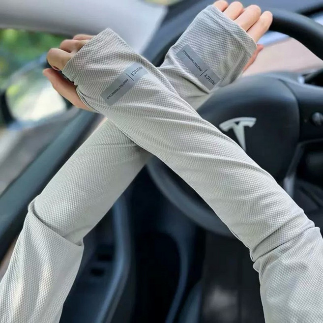 冰絲防曬袖套減5元開車防曬手袖冰涼透氣抗UV自行車單車戶外運動機車袖套, 淺灰, 1套