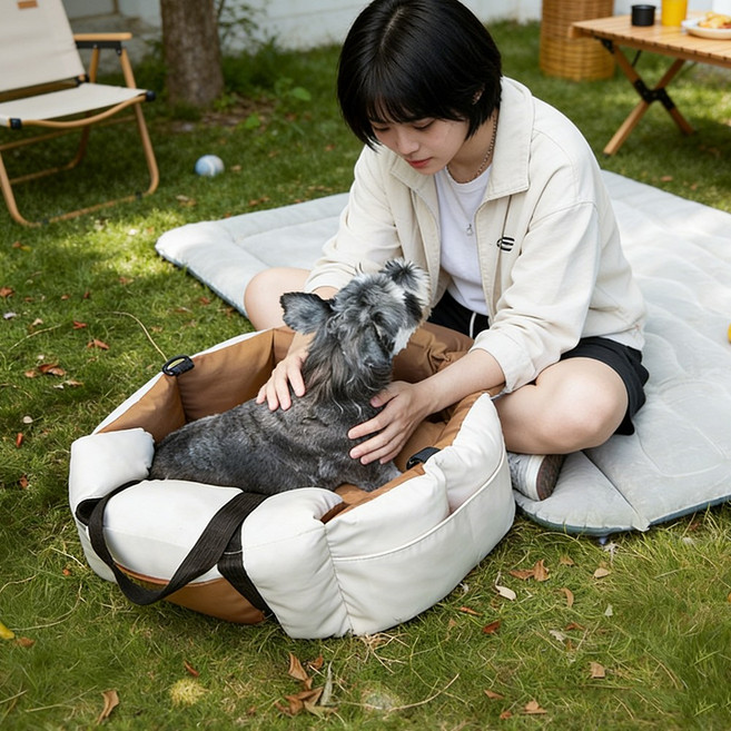 여행용 강아지 자동차 카시트 휴대용 애견 이동가방, 1개, 베이지 카키