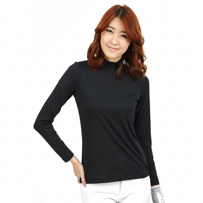 [티오] 데일리 스포츠 골프 등산 일상복 하이넥 슬림핏 이너 긴팔 티셔츠 232W, 1개, 블랙