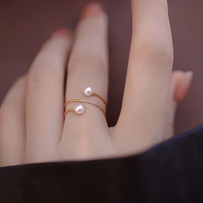 ROYALBELLE 여성 진주 오픈링 금색 반지 우아한 트위스트 디자인 데일리 포인트 패션 반지 E0071410