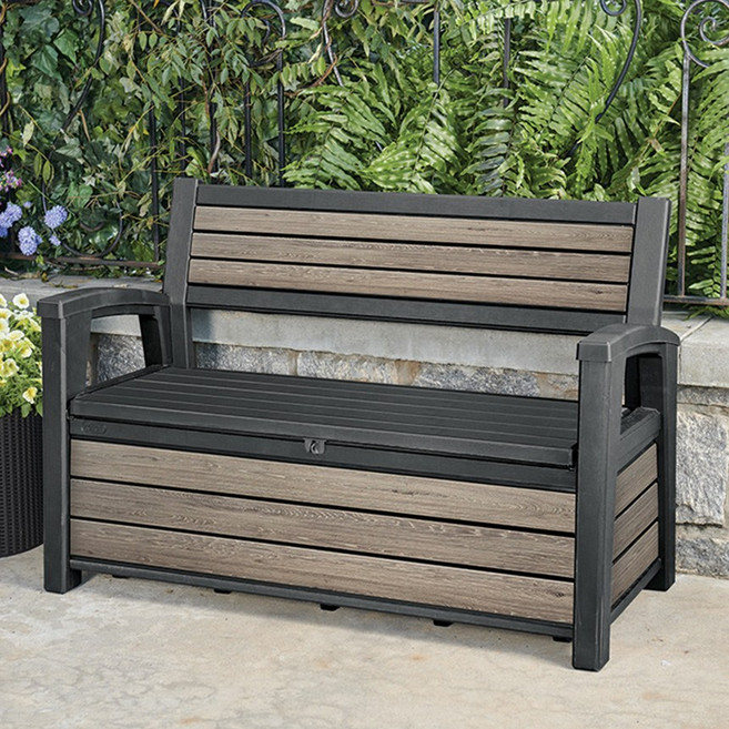 케터 데코코트 수납 벤치 데크박스 (227리터) 야외 소형 이동식 창고, 1개, 애쉬우드