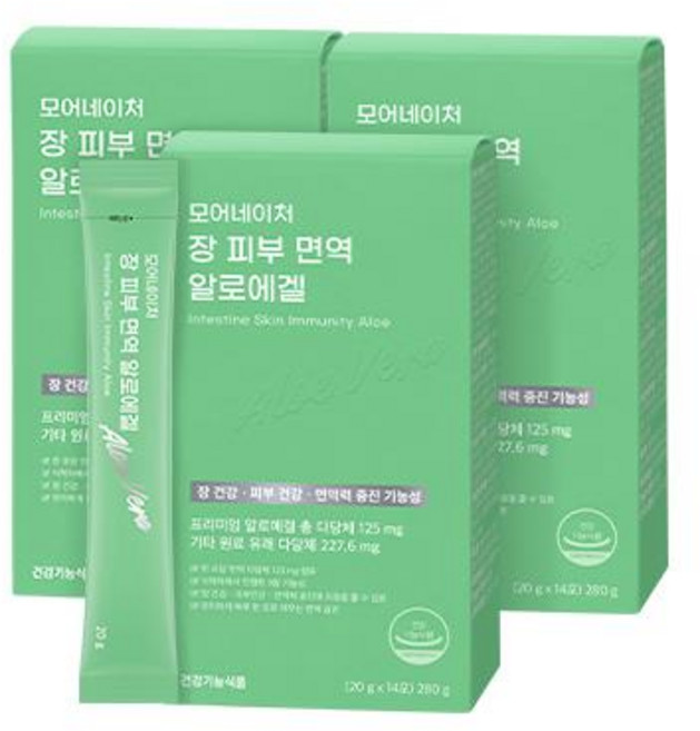 모어네이처 장 피부 면역 먹는 알로에겔 젤리스틱 14포 콜라겐 히알루론산 함유 식약처 인정 3중 기능성, 280g, 3박스