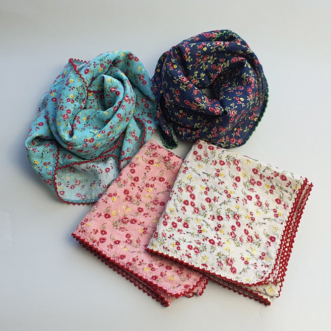 마메든 4매입 세트 쁘디 플라워 빅사이즈 에티켓 손수건 미니스카프 머플러 무릎덮개