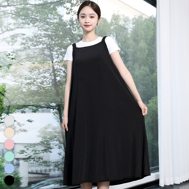텐클로 빅사이즈(44~130까지) 여성용 오버핏 냉감 쿨 스판 민소매 A라인 롱 원피스