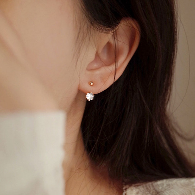 루미아 여성용 스파클 로즈골드 은침 귀걸이