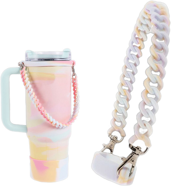 올레디유 스탠리 텀블러 호환 실리콘 체인 스트랩 스타벅스 손잡이 끈 홀더 텀블러 꾸미기, 블루옐로우, 1개