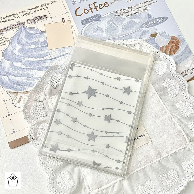 예쁜 디자인 opp 접착 봉투 포카 포장지 10종, 50매, 실버스타