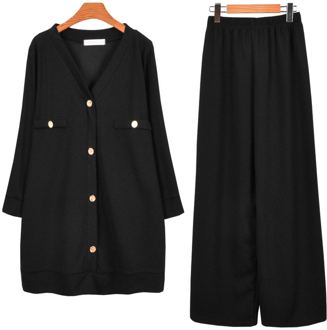 마마걸 골드버튼세트 빅사이즈여성의류 중년여성 큰사이즈 빅사이즈오피스룩 엄마옷 88사이즈 데일리룩 밴딩바지